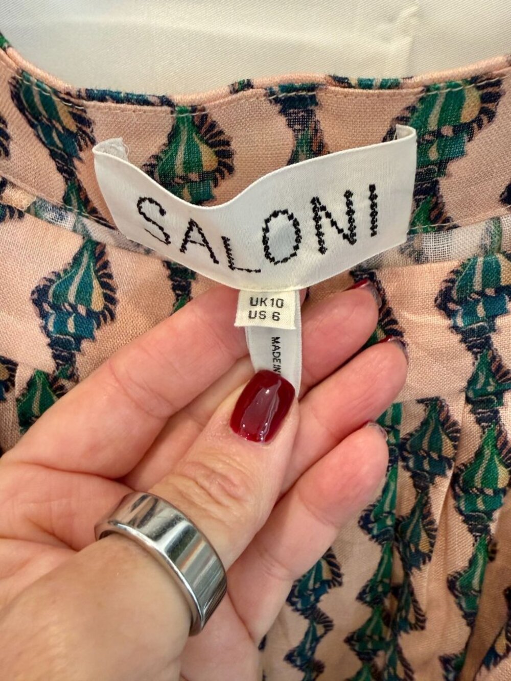 Saloni Yashi printed linen midi dress  Blush Pink - Size 6 - Picture 3 of 8